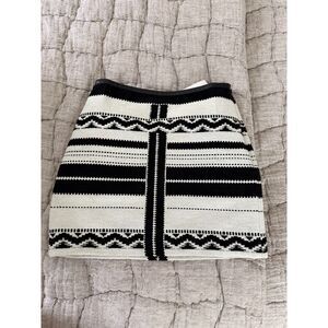 Madewell Geometric Jacquard Mini Skirt Leather Trim Black Ivory Size 0 NWT